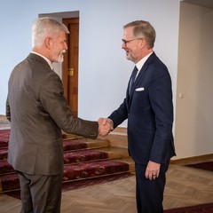 Prezident republiky přijal předsedu vlády Petra Fialu, 8.4.2024, foto: Zuzana Bönisch