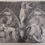 Luigi Vigotti (Piacenza, 1804 – Parma, 1861), ), Mýtus o Aktaiónovi  - scéna zachycující Aktaiónovu proměnu v jelena, litografie, 324 x 426 mm, Parma, sbírka umění nadace “Fondazione Cariparma.”  