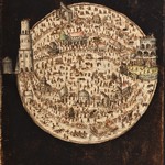 Město Labyrint, 1623, kolorovaná kresba v rukopisu: Jan Amos Komenský, Labyrint světa a Lusthauz srdce, ze sbírek: Národní knihovna České republiky 