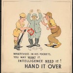 Author unknown. Whatever´s in his pockets, you may want it. Intelligence Need It! Hand It Over!, Australia, about 1942, offset, MHI collection