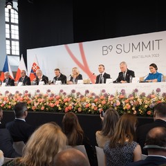 Pracovní návštěva prezidenta republiky Petra Pavla na Slovensku, setkání prezidentů B9 se zástupci médií, 6.6.2023, foto: Zuzana Bönisch