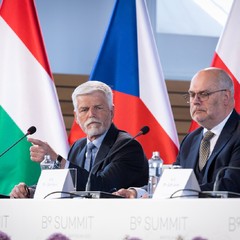 Pracovní návštěva prezidenta republiky Petra Pavla na Slovensku, setkání prezidentů B9 se zástupci médií, 6.6.2023, foto: Zuzana Bönisch