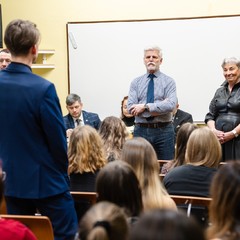 Debata se studenty Vyšší odborné školy, Obchodní akademie a Střední zdravotnické školy, Domažlice , oficiální návštěva Plzeňského kraje, 24.1. 2024, foto: Tomáš Fongus    