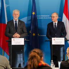 Tisková konference prezidenta republiky a předsedy vlády Lucemburského velkovévodství, Lucembursko, 1.3. 2024, foto: Tomáš Fongus