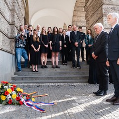 Pietní akt za účasti prezidenta republiky Petra Pavla a německého spolkového prezidenta Franka-Waltera Steinmeiera, Filozofická fakulta UK, 29.4.2024, foto: Tomáš Fongus