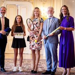 Prezident republiky přijal vítězky Wimbledonu Krejčíkovou a Siniakovou, Pražský hrad, 18.7.2024, foto: Zuzana Bönisch