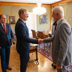 Přijetí předsedy ODS Petra Fialy, předsedkyně TOP 09 Markéty Pekarové Adamové a předsedy KDU-ČSL Marka Výborného, Pražský hrad, 15.5.2025, foto: Tomáš Fongus