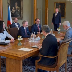 Přijetí předsedy ODS Petra Fialy, předsedkyně TOP 09 Markéty Pekarové Adamové a předsedy KDU-ČSL Marka Výborného, Pražský hrad, 15.5.2025, foto: Tomáš Fongus